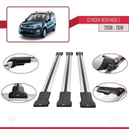 FLY Model Dakdrager bagagedrager compatibel met Citroen Berlingo 2 (B9) 2008-2018 Spoorstaven Grijs Aluminium 3 Staven