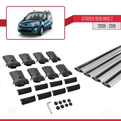 FLY Model Dakdrager bagagedrager compatibel met Citroen Berlingo 2 (B9) 2008-2018 Spoorstaven Grijs Aluminium 4 Staven