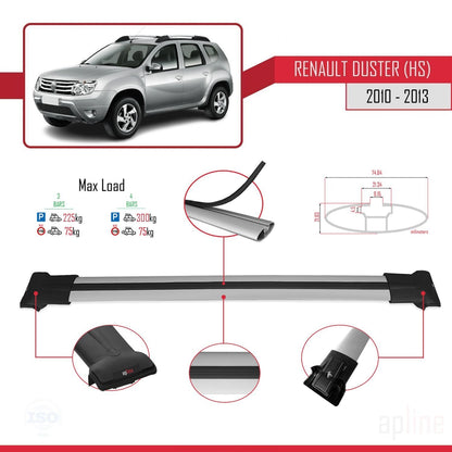 Compatible avec Renault Duster (HS) Pre-Facelift 2010-2013 FLY Model Barres de Toit Railing Porte-Bagages de Voiture Gris Aluminium 3 Barres