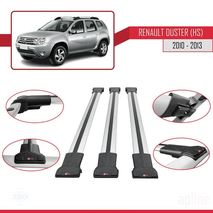 Compatible avec Renault Duster (HS) Pre-Facelift 2010-2013 FLY Model Barres de Toit Railing Porte-Bagages de Voiture Gris Aluminium 3 Barres