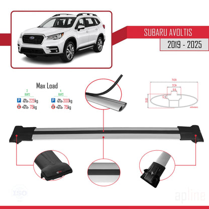 Compatible avec Subaru Evoltis 2019-2025 FLY Model Barres de Toit Railing Porte-Bagages de Voiture Gris Aluminium 3 Barres
