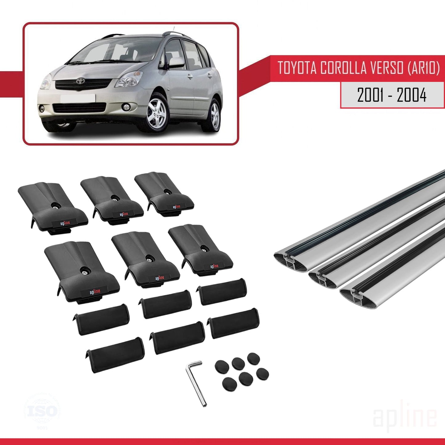 Compatible avec Toyota Corolla Verso (E120) 2001-2004 FLY Model Barres de Toit Railing Porte-Bagages de Voiture Gris Aluminium 3 Barres