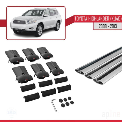 Compatible avec Toyota Highlander (XU40) 2008-2013 FLY Model Barres de Toit Railing Porte-Bagages de Voiture Gris Aluminium 3 Barres