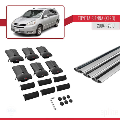 Compatible avec Toyota Sienna 2 (XL20) 2004-2010 FLY Model Barres de Toit Railing Porte-Bagages de Voiture Gris Aluminium 3 Barres