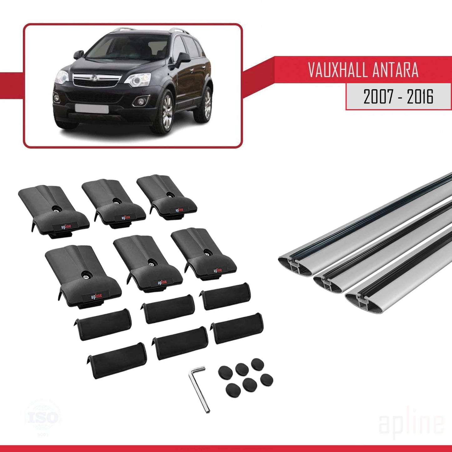 Compatible avec Vauxhall Antara 2007-2016 FLY Model Barres de Toit Railing Porte-Bagages de Voiture Gris Aluminium 3 Barres