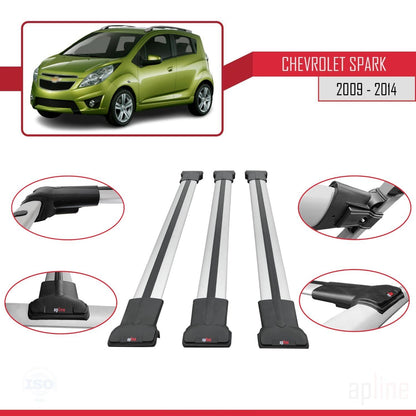 Compatible avec Chevrolet Spark (M300) 2009-2014 FLY Model Barres de Toit Railing Porte-Bagages de Voiture Gris Aluminium 3 Barres