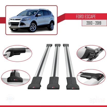 Compatible avec Ford Escape 3 2013-2019 FLY Model Barres de Toit Railing Porte-Bagages de Voiture Gris Aluminium 3 Barres