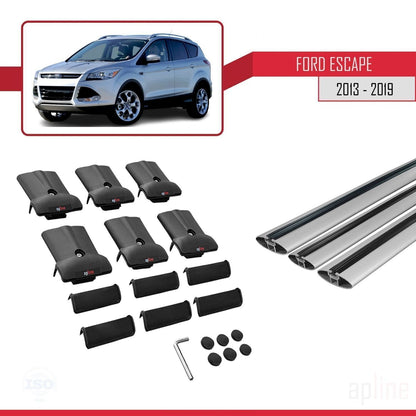 Compatible avec Ford Escape 3 2013-2019 FLY Model Barres de Toit Railing Porte-Bagages de Voiture Gris Aluminium 3 Barres