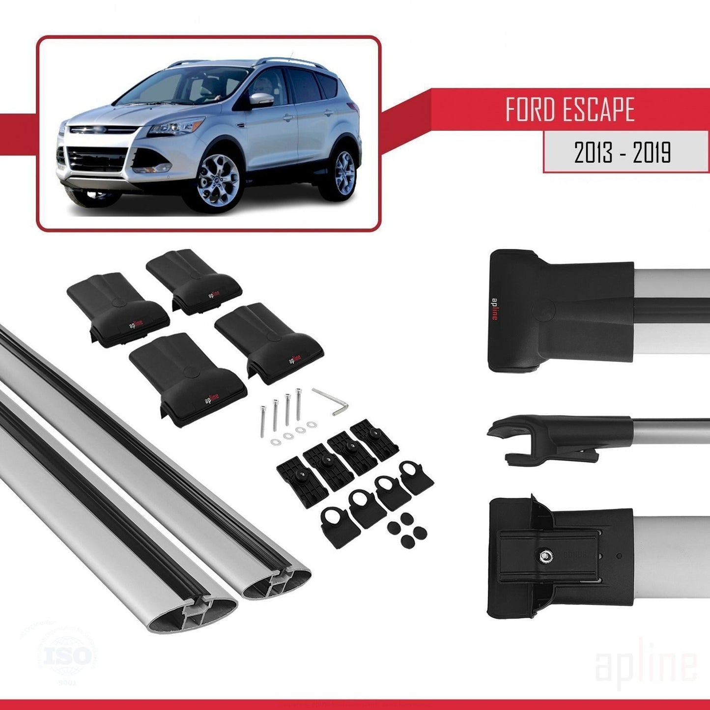 Compatible avec Ford Escape 3 2013-2019 FLY Model Barres de Toit Railing Porte-Bagages de Voiture Gris Aluminium 2 Barres