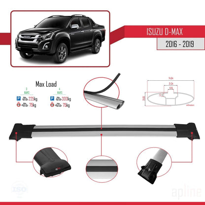 Compatible avec Isuzu D-Max 2 (RT85) Post-Facelift 2016-2019 FLY Model Barres de Toit Railing Porte-Bagages de Voiture Gris Aluminium 3 Barres