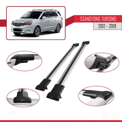 Compatible avec Ssangyong Turismo 2012-2019 FLY Model Barres de Toit Railing Porte-Bagages de Voiture Gris Aluminium 2 Barres