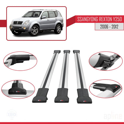 FLY Model Dakdrager bagagedrager compatibel met Ssangyong Rexton (Y250) 2006-2012 Spoorstaven Grijs Aluminium 3 Staven