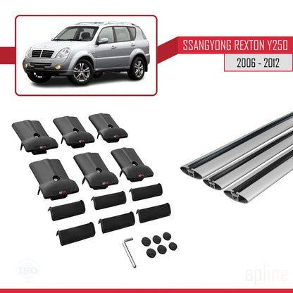FLY Model Dakdrager bagagedrager compatibel met Ssangyong Rexton (Y250) 2006-2012 Spoorstaven Grijs Aluminium 3 Staven