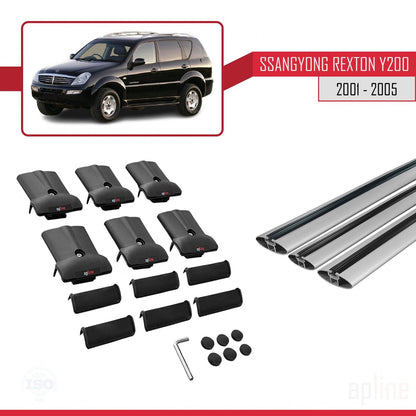 Compatible avec Ssangyong Rexton (Y200) 2001-2005 FLY Model Barres de Toit Railing Porte-Bagages de Voiture Gris Aluminium 3 Barres
