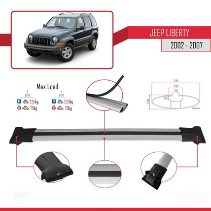 Compatible avec Jeep Liberty 2002-2007 FLY Model Barres de Toit Railing Porte-Bagages de Voiture Gris Aluminium 3 Barres
