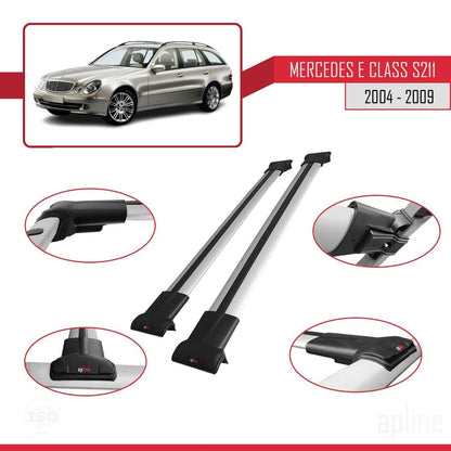 Compatible avec Mercedes Classe E 3 (S211) 2004-2009 FLY Model Barres de Toit Railing Porte-Bagages de Voiture Gris Aluminium 2 Barres