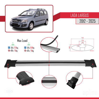 Compatible avec Lada Largus 2012-2025 FLY Model Barres de Toit Railing Porte-Bagages de Voiture Gris Aluminium 3 Barres