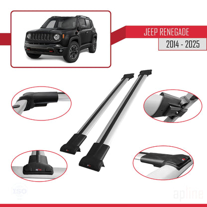 Compatible avec Jeep Renegade (BU) 2014-2025 FLY Model Barres de Toit Gris Aluminium 2 Barres