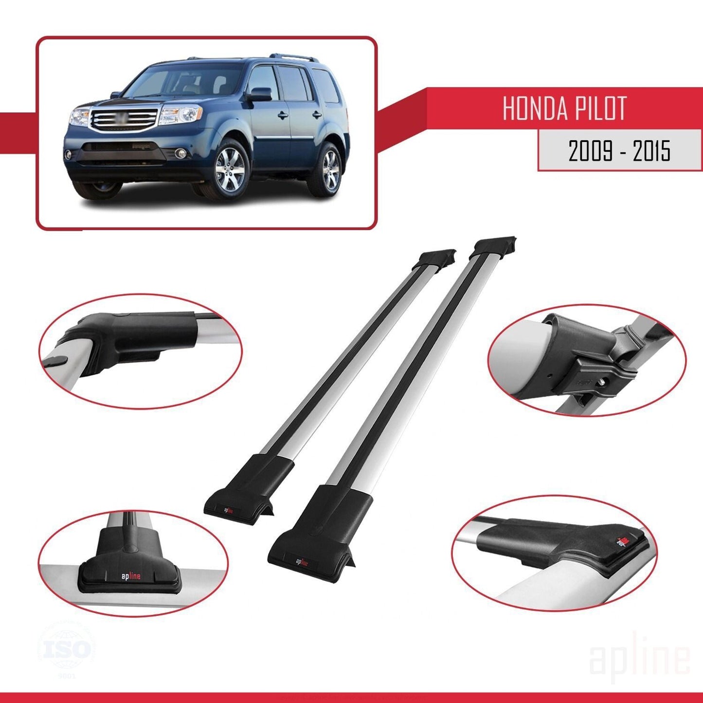 Compatible with Honda Pilot 2 2009-2015 FLY Model Car Roof Rack Cross Bar Grey Aluminium 2 Bars