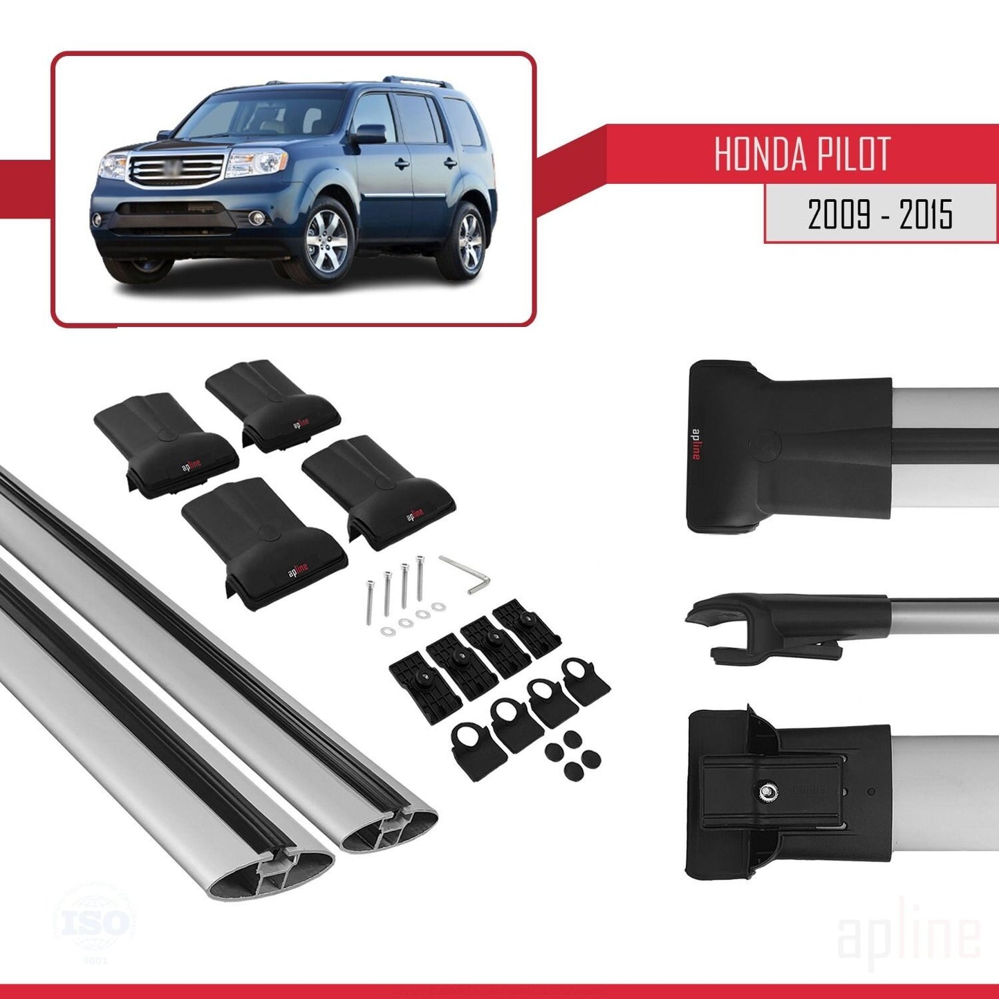 Compatible with Honda Pilot 2 2009-2015 FLY Model Car Roof Rack Cross Bar Grey Aluminium 2 Bars