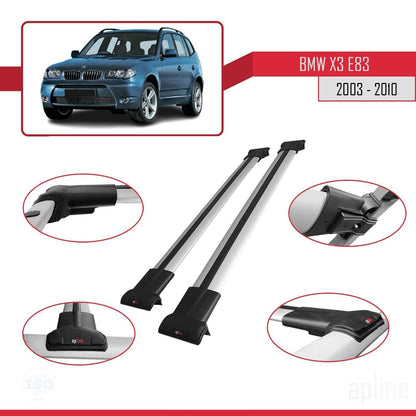 Compatible avec BMW X3 (E83) 2003-2010 FLY Model Barres de Toit Railing Porte-Bagages de Voiture Gris Aluminium 2 Barres