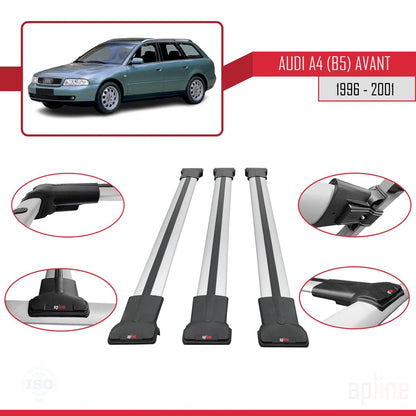 Compatible avec A4 (B5) Avant 1996-2001 FLY Model Barres de Toit Railing Porte-Bagages de Voiture Gris Aluminium 3 Barres