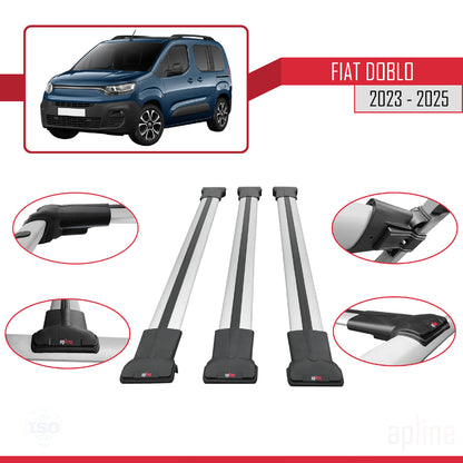 Compatible avec Fiat Doblo 3 2023-2025 FLY Model Barres de Toit Railing Porte-Bagages de Voiture Gris Aluminium 3 Barres