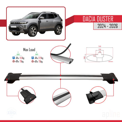 Compatible avec Dacia Duster 3 (P1310) 2024-2025 FLY Model Barres de Toit Railing Porte-Bagages de Voiture Gris Aluminium 2 Barres