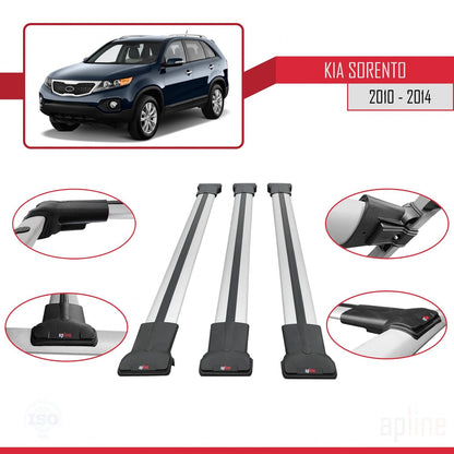 FLY Model Dakdrager bagagedrager compatibel met Kia Sorento 2 (XM) 2010-2014 Spoorstaven Grijs Aluminium 3 Staven