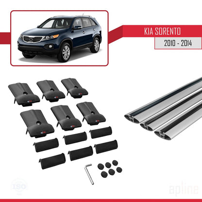 FLY Model Dakdrager bagagedrager compatibel met Kia Sorento 2 (XM) 2010-2014 Spoorstaven Grijs Aluminium 3 Staven