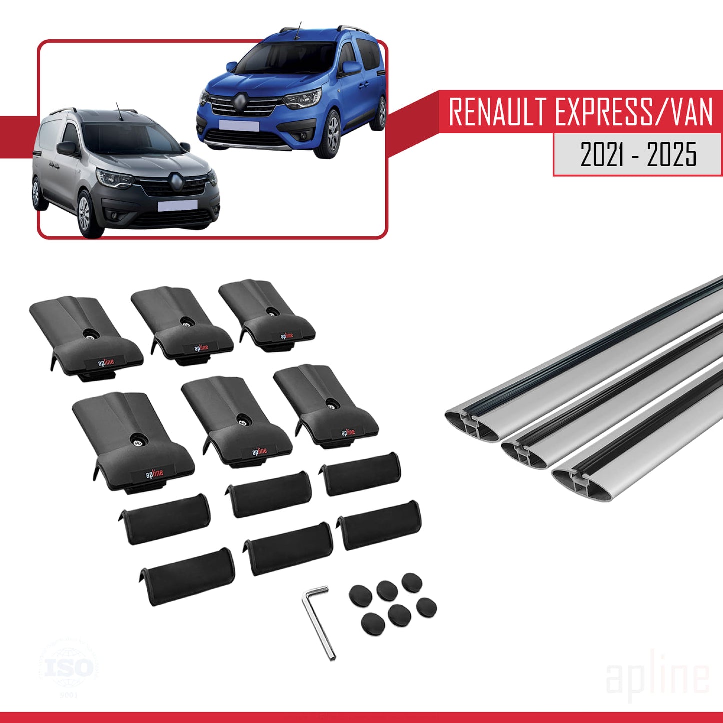 FLY Model Dakdrager bagagedrager compatibel met Renault Express 2021-2025 Spoorstaven Grijs Aluminium 3 Staven