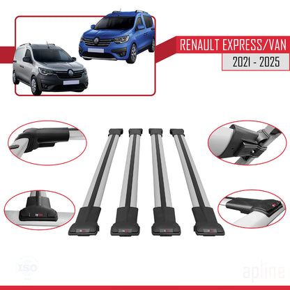 FLY Model Dakdrager bagagedrager compatibel met Renault Express 2021-2025 Spoorstaven Grijs Aluminium 4 Staven