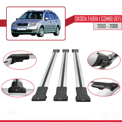 Compatible avec Skoda Fabia (6Y) Break 2000-2006 FLY Model Barres de Toit Railing Porte-Bagages de Voiture Gris Aluminium 3 Barres