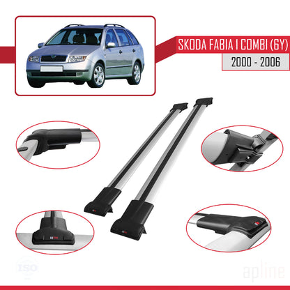Compatible avec Skoda Fabia (6Y) Break 2000-2006 FLY Model Barres de Toit Railing Porte-Bagages de Voiture Gris Aluminium 2 Barres