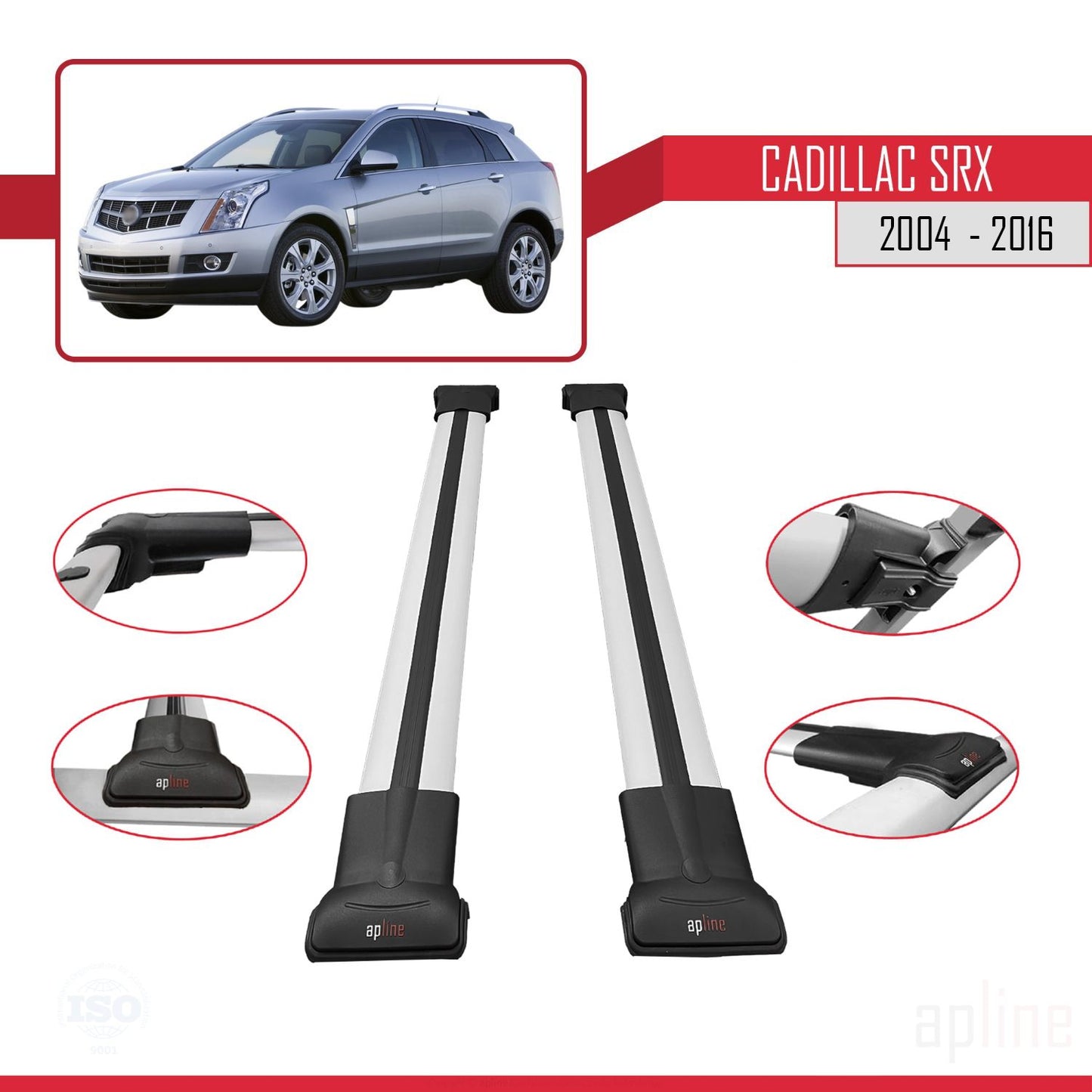 Compatible avec Cadillac SRX 2004-2016 FLY Model Barres de Toit Railing Porte-Bagages de Voiture Gris Aluminium 2 Barres