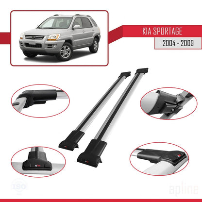 FLY Model Dakdrager bagagedrager compatibel met Kia Sportage 2 (JE) 2004-2009 Spoorstaven Grijs Aluminium 2 Staven