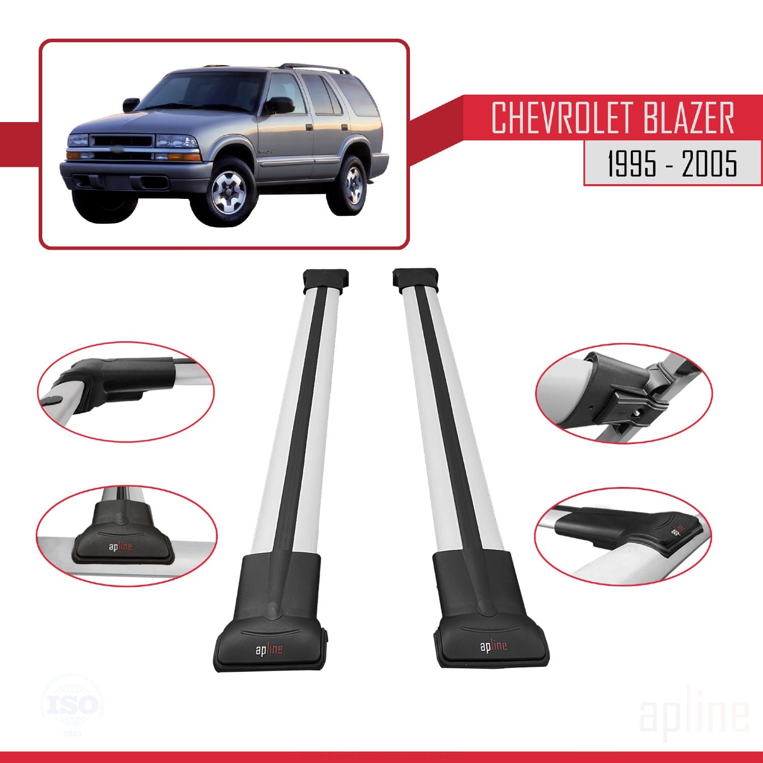 Compatible avec Chevrolet Blazer 1995-2005 FLY Model Barres de Toit Railing Porte-Bagages de Voiture Gris Aluminium 2 Barres