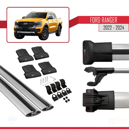 Compatible avec Ford Ranger (P703) 2022-2024 FLY Model Barres de Toit Railing Porte-Bagages de Voiture Gris Aluminium 2 Barres