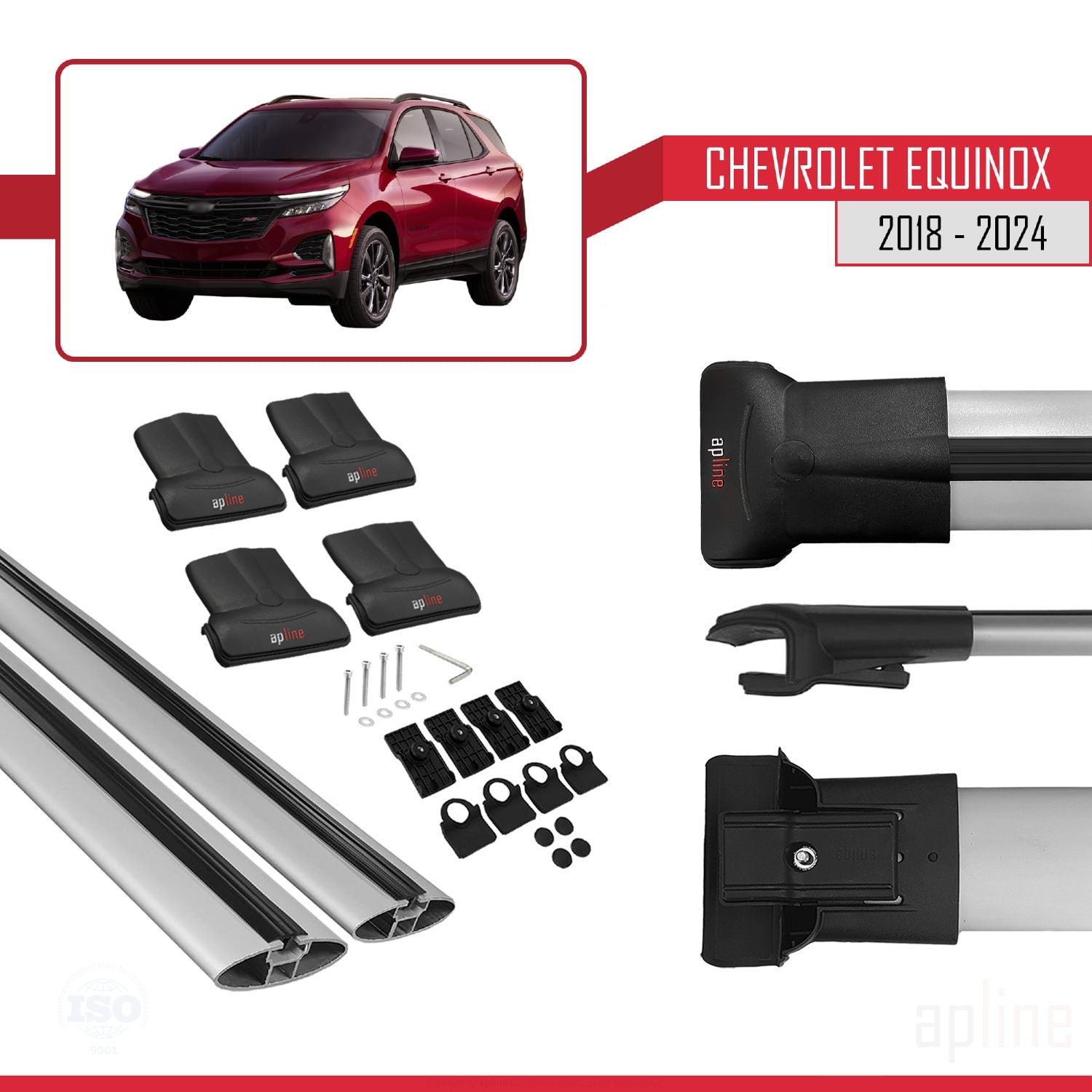 Compatible avec Chevrolet Equinox 2018-2024 FLY Model Barres de Toit Railing Porte-Bagages de Voiture Gris Aluminium 2 Barres