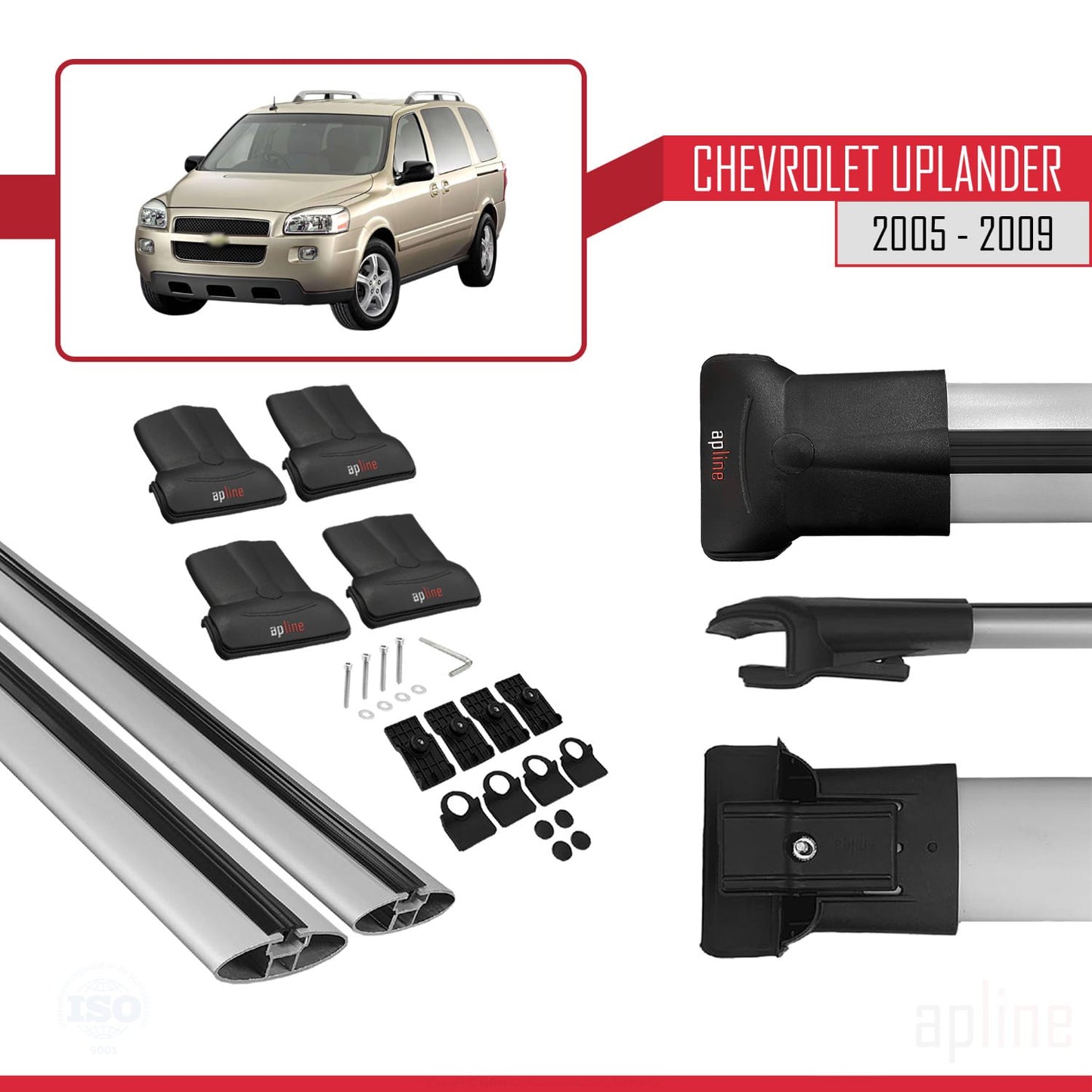 Compatible avec Chevrolet Uplander 2005-2009 FLY Model Barres de Toit Railing Porte-Bagages de Voiture Gris Aluminium 2 Barres