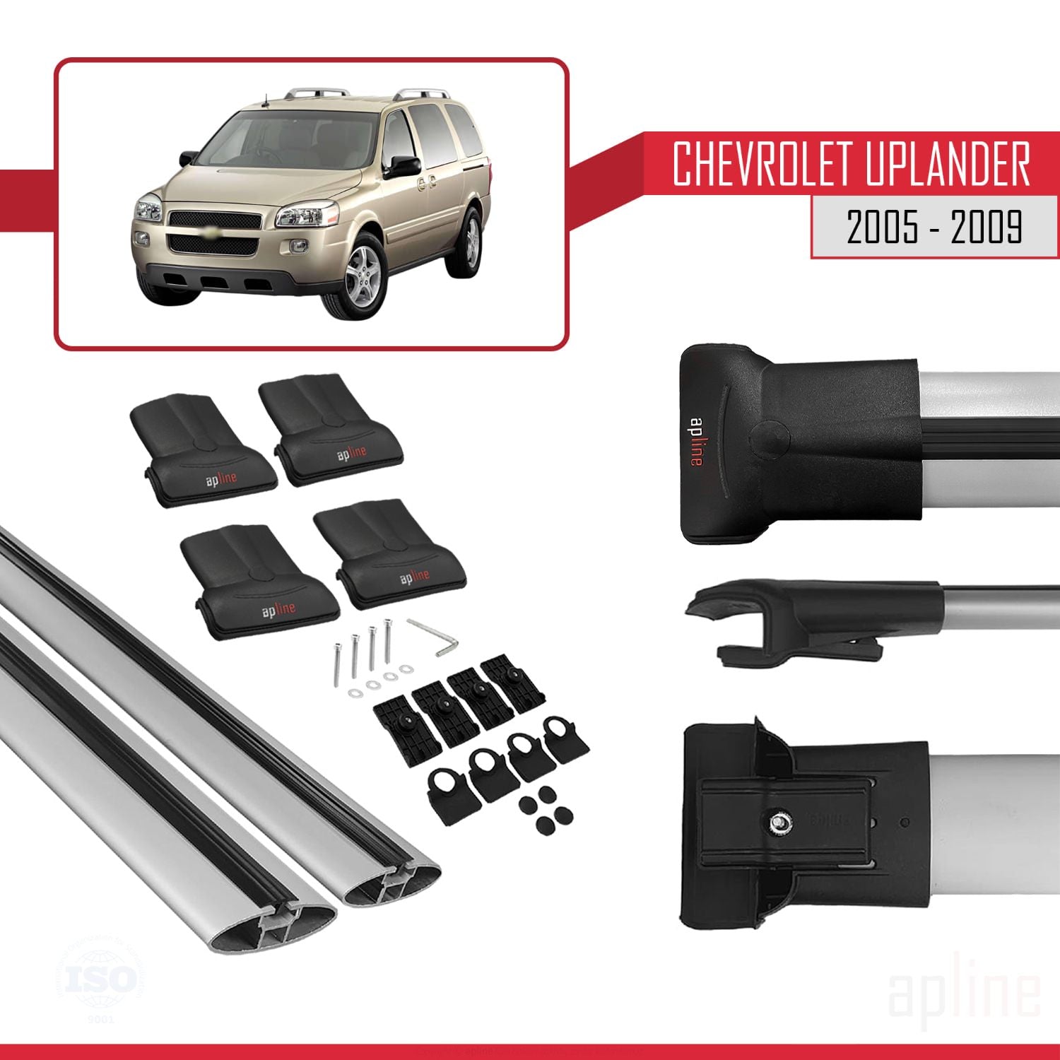 Compatible avec Chevrolet Uplander 2005-2009 FLY Model Barres de Toit Railing Porte-Bagages de Voiture Gris Aluminium 2 Barres