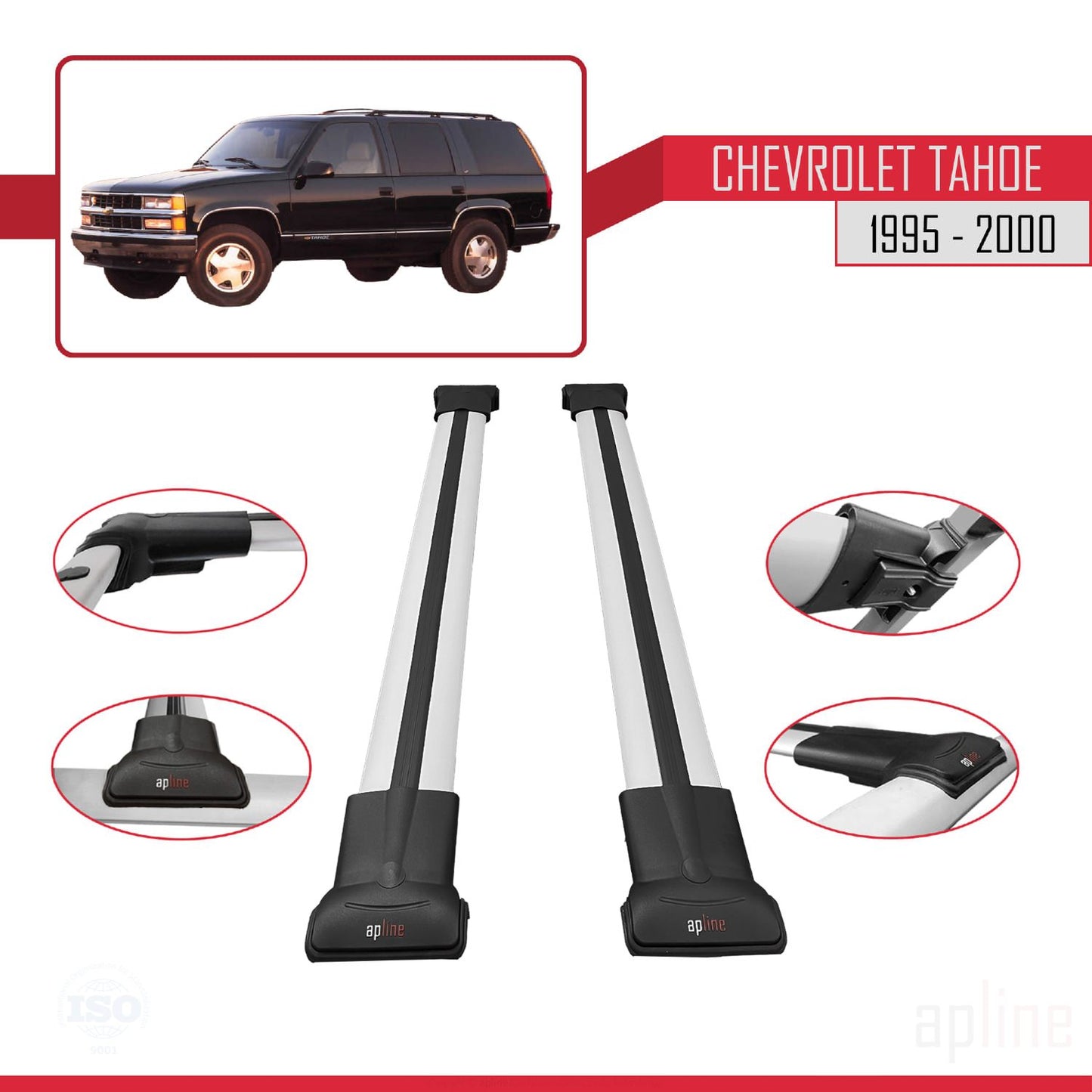 Compatible avec Chevrolet Tahoe 1995-2000 FLY Model Barres de Toit Railing Porte-Bagages de Voiture Gris Aluminium 2 Barres