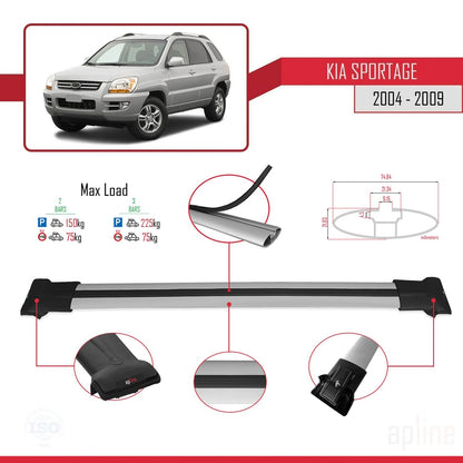 FLY Model Dakdrager bagagedrager compatibel met Kia Sportage 2 (JE) 2004-2009 Spoorstaven Grijs Aluminium 2 Staven