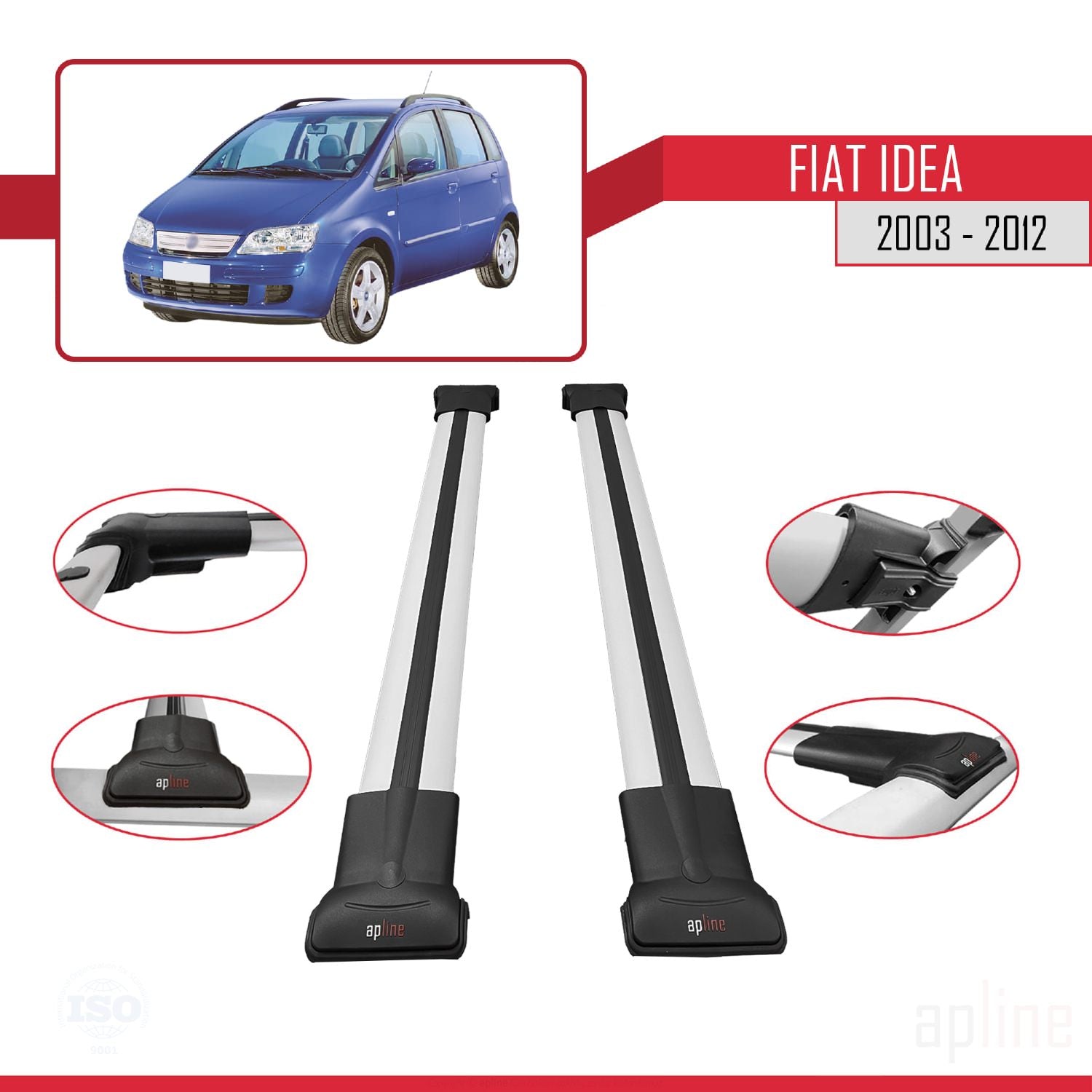 Compatible avec Fiat Idea 2003-2012 FLY Model Barres de Toit Railing Porte-Bagages de Voiture Gris Aluminium 2 Barres