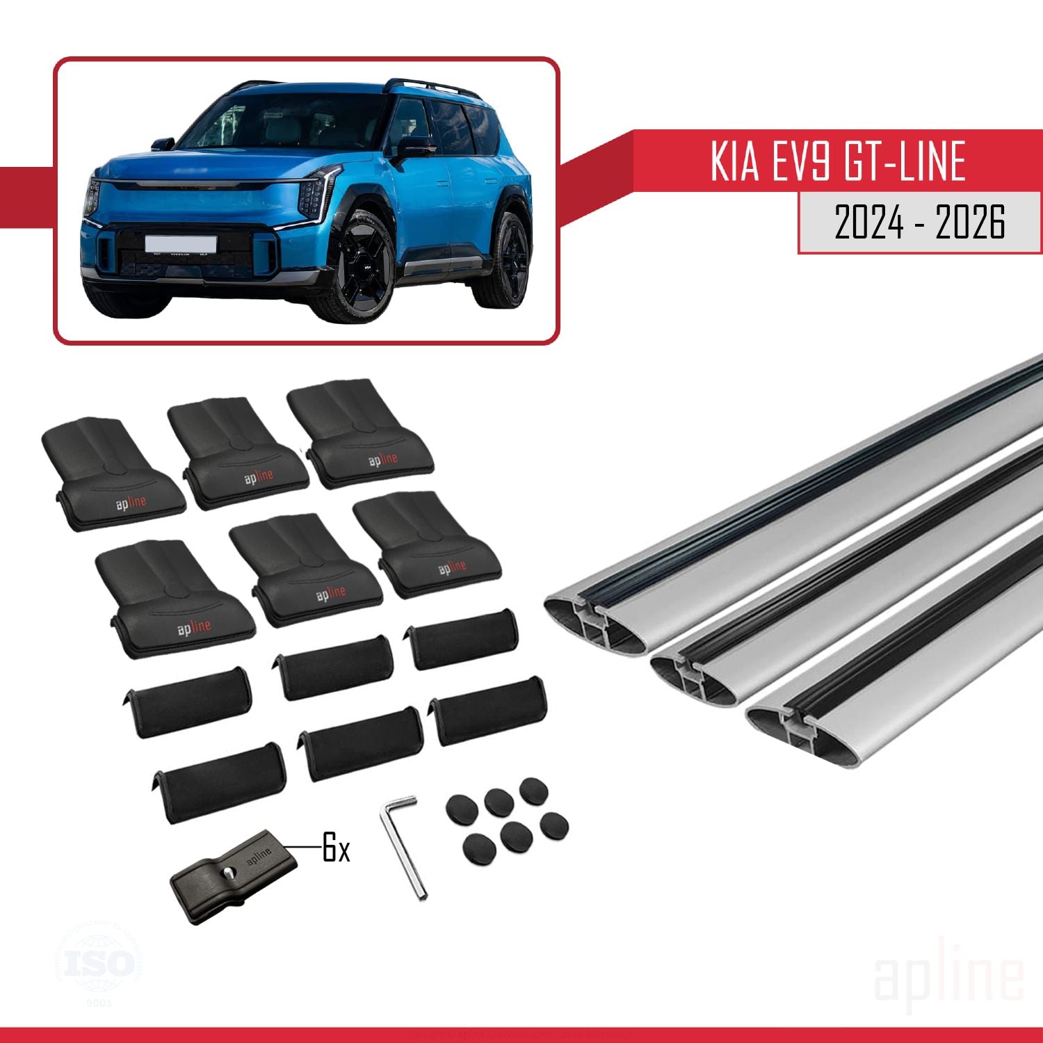 Compatible avec KIA EV9 GT-LINE 2024-2025 FLY Model Barres de Toit Railing Porte-Bagages de Voiture Gris Aluminium 3 Barres