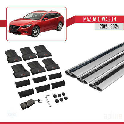 Compatible avec Mazda 6 Wagon 2012-2024 FLY Model Barres de Toit Railing Porte-Bagages de Voiture Gris Aluminium 3 Barres