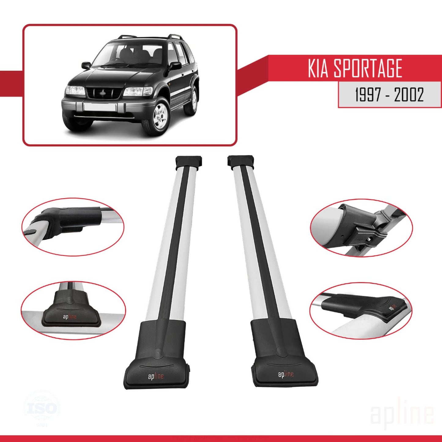 Compatible avec Kia Sportage 1997-2002 FLY Model Barres de Toit Railing Porte-Bagages de Voiture Gris Aluminium 2 Barres