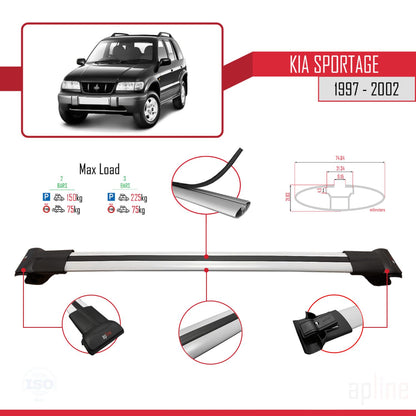 Compatible avec Kia Sportage 1997-2002 FLY Model Barres de Toit Railing Porte-Bagages de Voiture Gris Aluminium 2 Barres