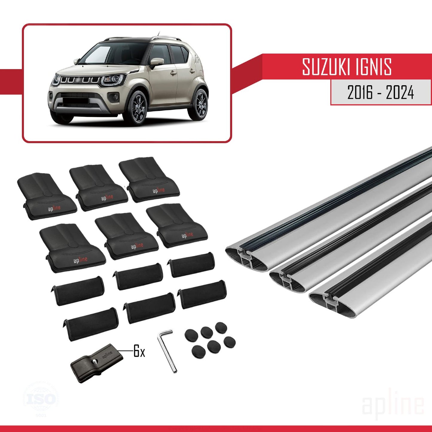 Compatible avec Suzuki Ignis 2016-2024 FLY Model Barres de Toit Railing Porte-Bagages de Voiture Gris Aluminium 3 Barres