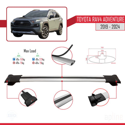 Compatible avec Toyota RAV4 Adventure 2019-2024 FLY Model Barres de Toit Railing Porte-Bagages de Voiture Gris Aluminium 3 Barres
